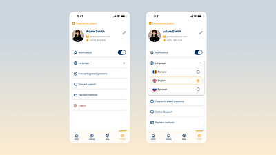 Profile & Settings Page accordion branding clean ui design insurance ios minimalism mobile mobile app phone profile settings settings on mobile ui ui design user interface user profile ux ux design