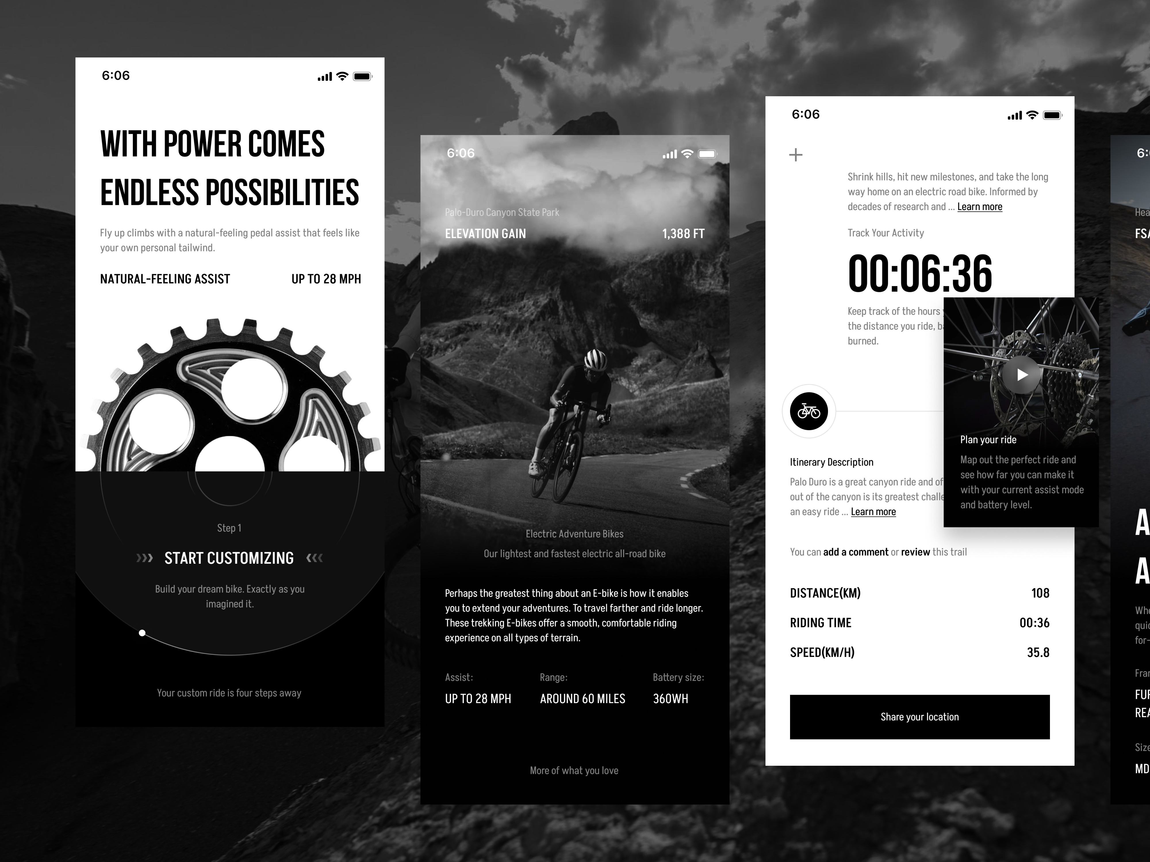 Electric road bikes App app design typography ui ux