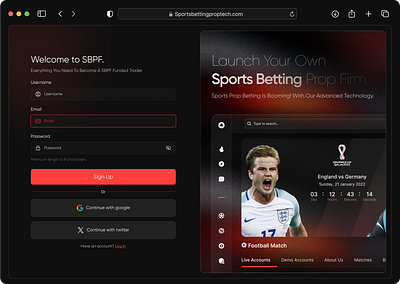 Sign Up Page | SBPF | Figma | Framer ai animation betting betting propfirm dashboard figma framer graphic design login propfirm sign up sportpropfirm ui