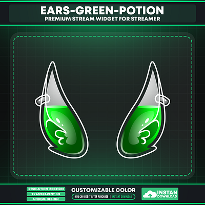 Vtuber Accessories Green potion Ears vtuber stream asset