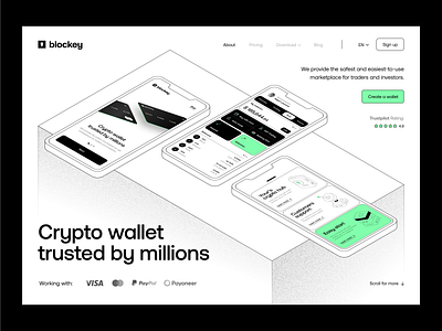 Crypto Wallet Landing Page blockchain branding creative crypto landing page crypto wallet landing page defi dex exchange finance fintech graphic design illustration landing landing page money product saas wallet webdesign inspiration website