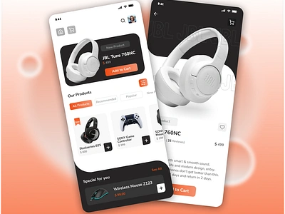 Ecommerce App UI & Design app design ecommerce ecommo app design figma freelance headphones headset app design ui ux