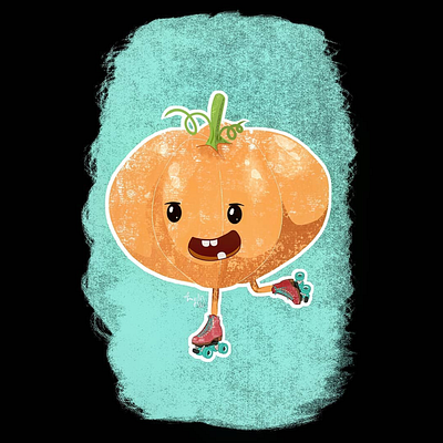 Wheelie Squash halloween illustration procreate pumpkin rollerskates watercolor