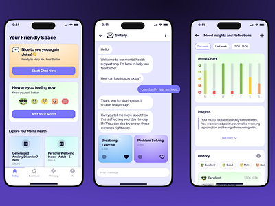 CBT Therapy AI Chatbot ai android cbt chat chatbot clean design figma ios mobile app modern product design ui ux