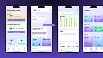 CBT Therapy AI Chatbot ai android cbt chat chatbot clean design figma ios mobile app modern product design ui ux