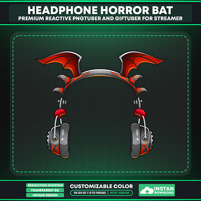 Vtuber Accessories Red ear bat Headphone - Halloween Vtuber vampirevtuber