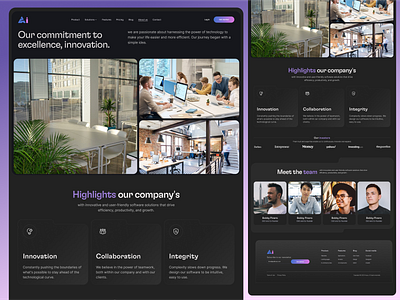 Ai saas ⟢ Website about us page ai animation creative design graphic design inner page interface design landingpge logo minimal product responsive design saas ui user experience ux web web marketing website website design