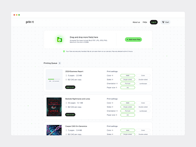 Printing Queue - Prinnt app cart design print queue ui ui design ux design website