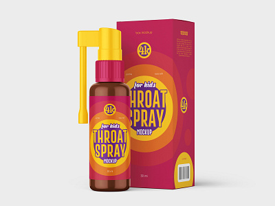 Throat Spray Bottle amber bottle box cough logo medicine mixture mockup mockups nozzle oral pack package pharmacy spray spray throat throat