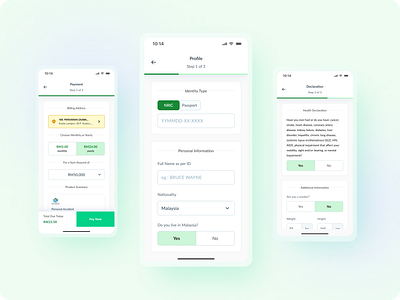 Insurance app - forms forms input fields payment profile information step by step forms step progress toggle