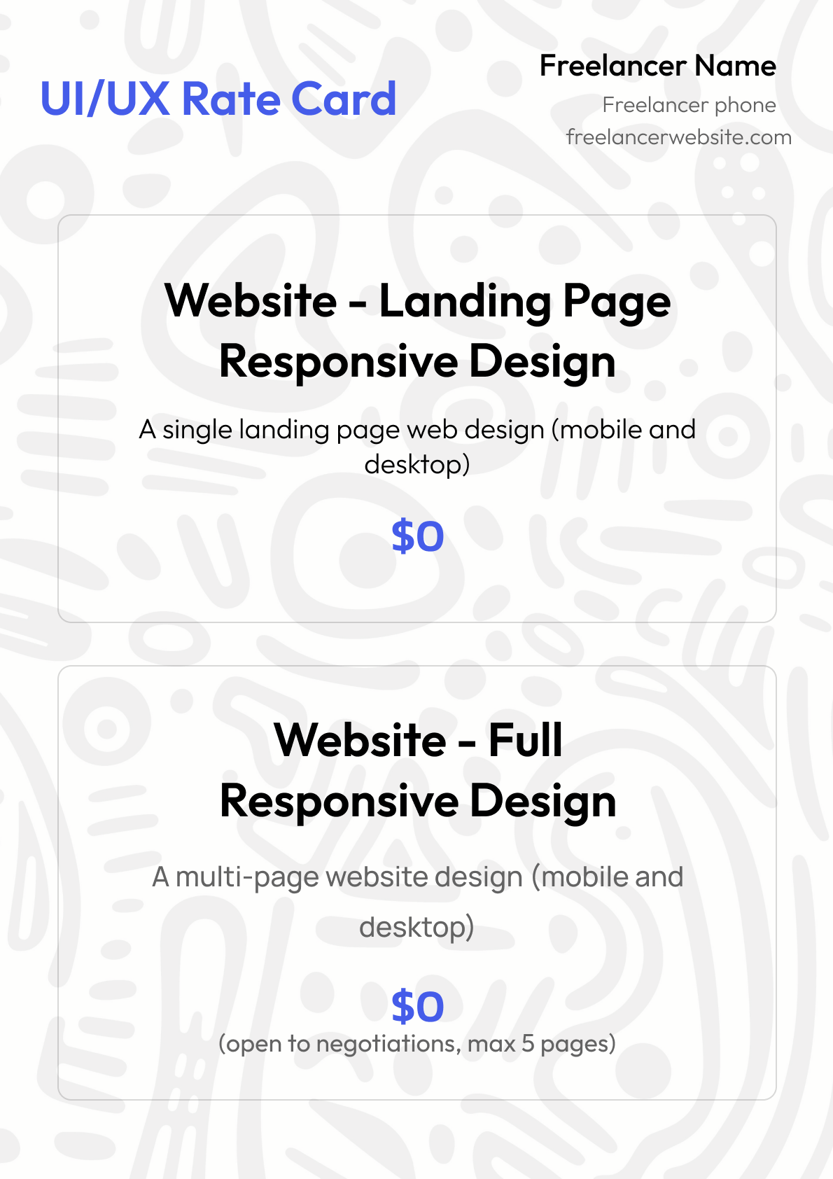 UI/UX Rate Card graphic design rate card ui ux