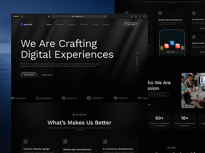 ByteCraft Agency Website agency branding concept creative digital agency digital website figma home page interface landing page design ui ux web web design website