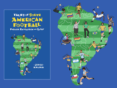 Illustration for the book cover design. South America Football argentina athlet book art book cover book illustration brazil character design drawing football game illustration lineart map map illustration mascot portrait run soccer south america sport