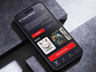 AI Tattoo Maker | Mobile App ai app app design camera create create tattoo design design app design mobile app maker mobile mobile app mobile interface responsive tattoo tattoo sketch ui ui design ux ux research