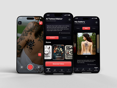 AI Tattoo Maker | Mobile App ai app app design camera create create tattoo design design app design mobile app maker mobile mobile app mobile interface responsive tattoo tattoo sketch ui ui design ux ux research