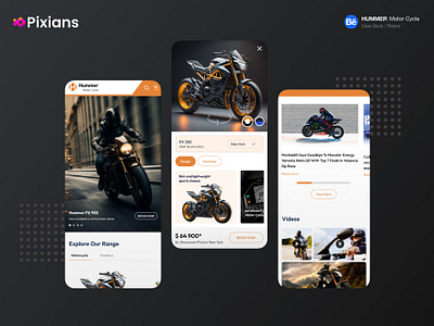 Hummer | Mobile App | Case Study 3d behance branding case study clean ui design details ecommerce feature listing features header hero silder logo mobile app motor cycle motorcycle mobile app news slider ui ux