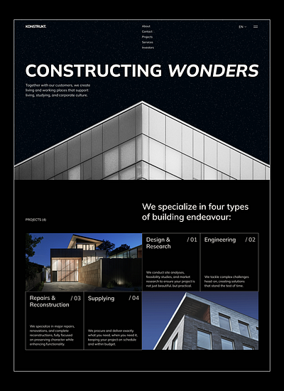 Construction Company Website architecture building concept construction dark homepage real estate ui web design website