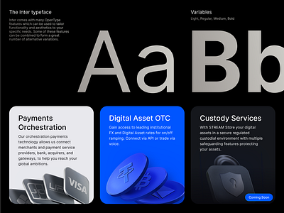 Service cards, 3D Illustration, Typography | Stream 3d illustration banking card cards crypto custody services design digital asset finance fintech illustration interface logo payments product design service cards typography ui ui design visual design