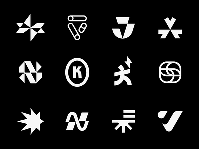 A small collection of logos created over different periods. ai bold branding crypto design energy j k logo logotype monogram music n person s simple sound star v