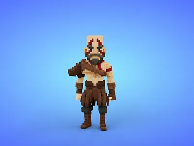 Barbarian Voxel Character - 3D Fantasy Game Asset 3d 3d model avatar barbarian fantasy game asset humanoid lowpoly man rigged viking voxedit voxel art warrior wild
