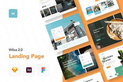 Wiloa 2.0 Landing Page Design UI-Kit adobe xd figma landing page sketch ui design web page web ui website design template website landing page