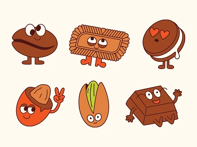 Cookie & Coffee Mascots badge branding brands character design chocolate chocolate bean coffee coffee branding design graphic design illustration logo mascot design mm oreo pistachio speculoos sweets typography vector