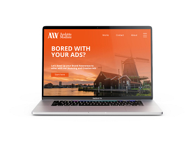 Creative Agency Website ads agency amsterdam branding creative landing page macbook mock up netherland orange tech ui website windmill