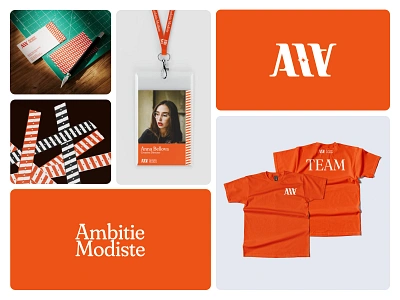 Ambitie Modiste Brand Kit ✨ agency branding branding kit design id card logo mockup orange star stationery t shirt vibrant y2k