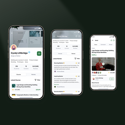 Courses & Learning On-the-Go - Mobile App Design 3d about section branding clients feedback cour courseplatform designcommunity designinspiration educationapp graphic design interactivelearning learningapp minimaldesign motion graphics onthegolearning overview profile screen progresstracking reviews ui