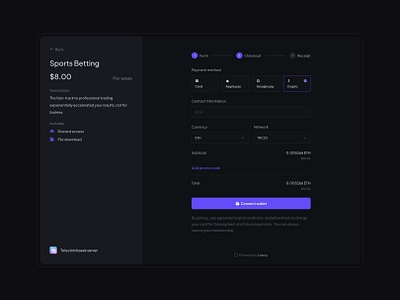 Checkout page - Dark card checkout credit crypto design minimal pay payment ui uiux web