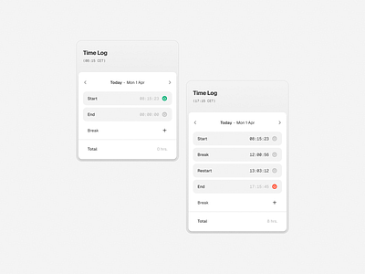 Time Record Component clean design hours minimal product design time time log time record time tracking time work tracking ui ui component ux visual design work