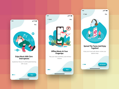 Music Application | Onboarding Screens design figma designs illustrations mobile application music application onboarding screens user experience user interface