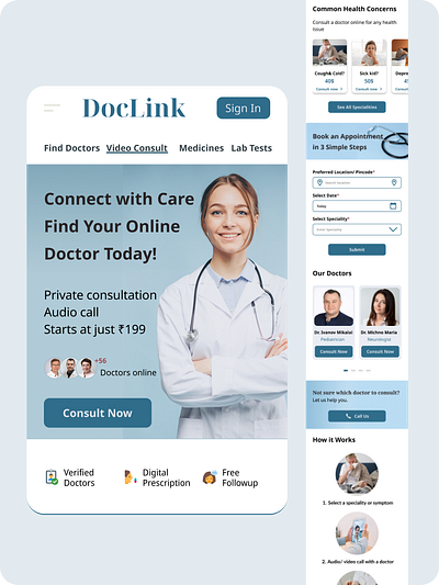 DOCLink: Web Design for Online Medical Services clinic creativedesign design doctor figma medical ui uiux