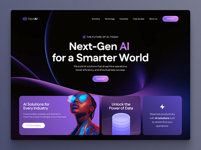 NextAI - Web Design 3d 3d web design ai ai saas ai web design ai webdesign clean data data science gradient machine learning purple saas tech technology ui ui design ux web design website