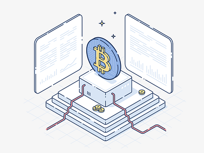 Isometric Bitcoin. Technology, finance. Line web illustration 3d bitcoin blockchain business crypto cryptocurrency design finance illustration innovation internet investment isometric line mining outline shape technology vector web