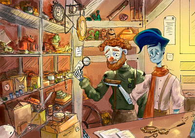 "The Silver Boy Visits the Clockmaker" - Book Illustration 2d 2d illustration artist character design childrenbookillustration childrens books fantasy art fantasycharacters graphic design hand drawn art illustration illustration artist illustration design illustrationforkids picture book illustrations storybookart watercolor art watercolor portraits watercolor techniques whimsicalwatercolor