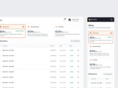 SmartPay Billing Plan Components ai app app design billing fintech fintech app fintech design fintech platform payment product design ui ui component uidesign ux uxdesign web app web application web design web interface