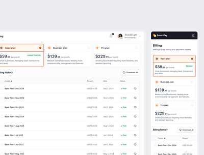 SmartPay Billing Plan Components ai app app design billing fintech fintech app fintech design fintech platform payment product design ui ui component uidesign ux uxdesign web app web application web design web interface