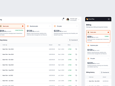 SmartPay Billing Plan Components ai app app design billing fintech fintech app fintech design fintech platform payment product design ui ui component uidesign ux uxdesign web app web application web design web interface