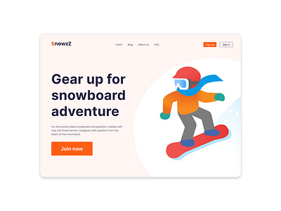 SnowzZ " landing page app best clean cta desgin event flatdesign framer illustration landingpage minimal modern snow snowboard sports webapp webflow website