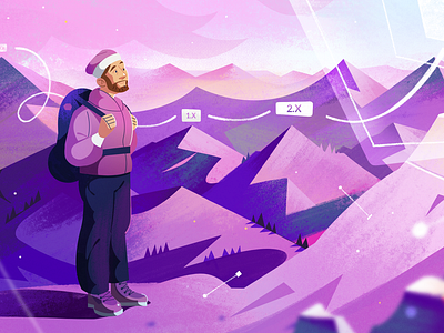 Top of the world 2d illustration character character design dmitrij flat illustration landscape mountain scenery trees