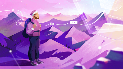 Top of the world 2d illustration character character design dmitrij flat illustration landscape mountain scenery trees