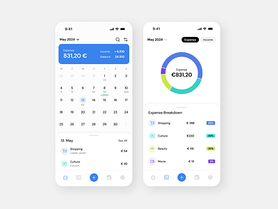 Weple Money Redesign_ Expense Manager2 analysis calendar expense finance mobileapp redesign ui weple