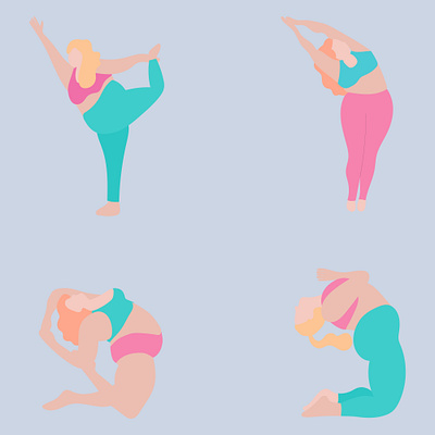 A set of girls are engaged in sports yoga app branding design graphic design illustration logo typography ui ux vector