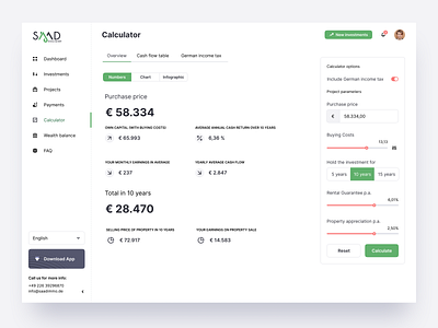 SAAD Investments - Calculator calculator ui interface rental rental app rental property calculator ui ux ux design