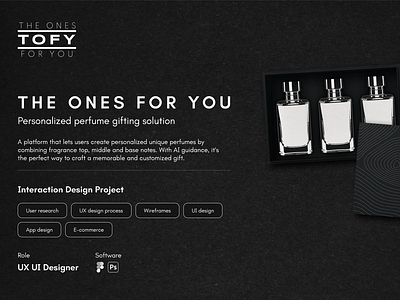 TOFY, perfume gifting | UX Design Project | App UI app design app ui black branding concept design design design project figma gift logo minimalistic modern perfume project research ui ui ux design ux ux process wireframe