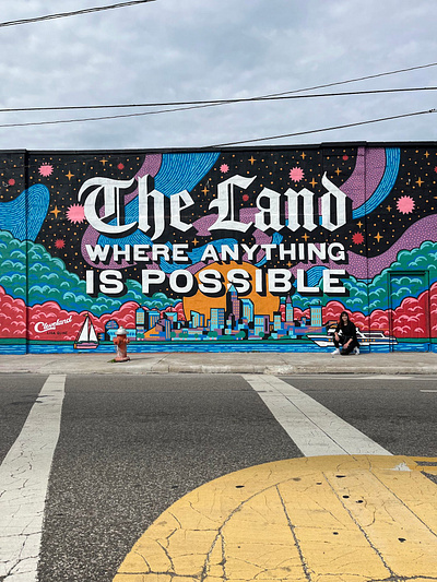 Cleveland Ohio Mural cleveland clouds illustration lettering mural night sky ohio public art skyline stars street art