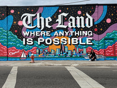 Cleveland Ohio Mural cleveland clouds illustration lettering mural night sky ohio public art skyline stars street art