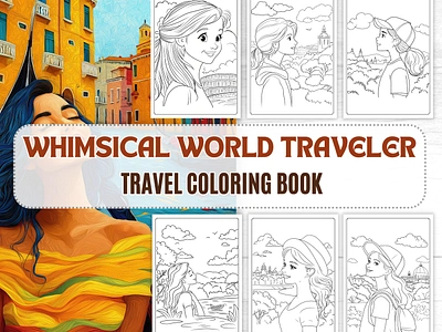 Travel Coloring Book for Adults | Whimsical World Traveler PDF | wanderlust coloring pages