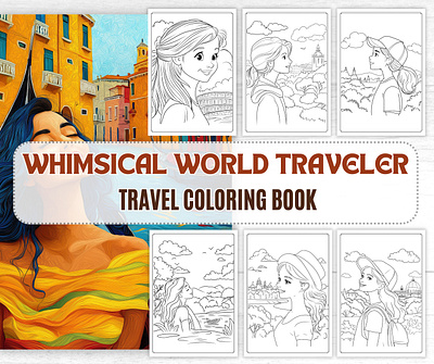 Travel Coloring Book for Adults | Whimsical World Traveler PDF | wanderlust coloring pages